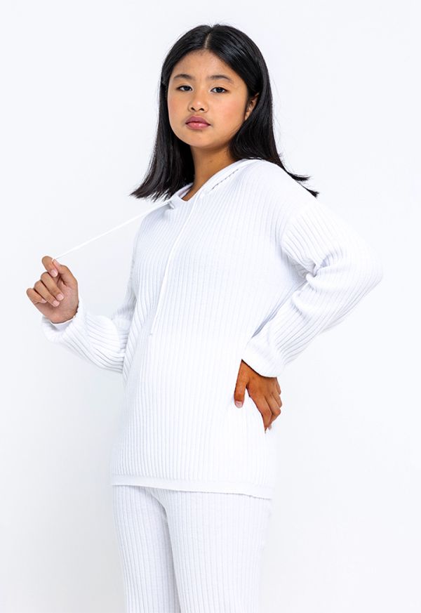 Hoodie Ribbed Knitted Solid Everyday Comfy Blouse -Sale