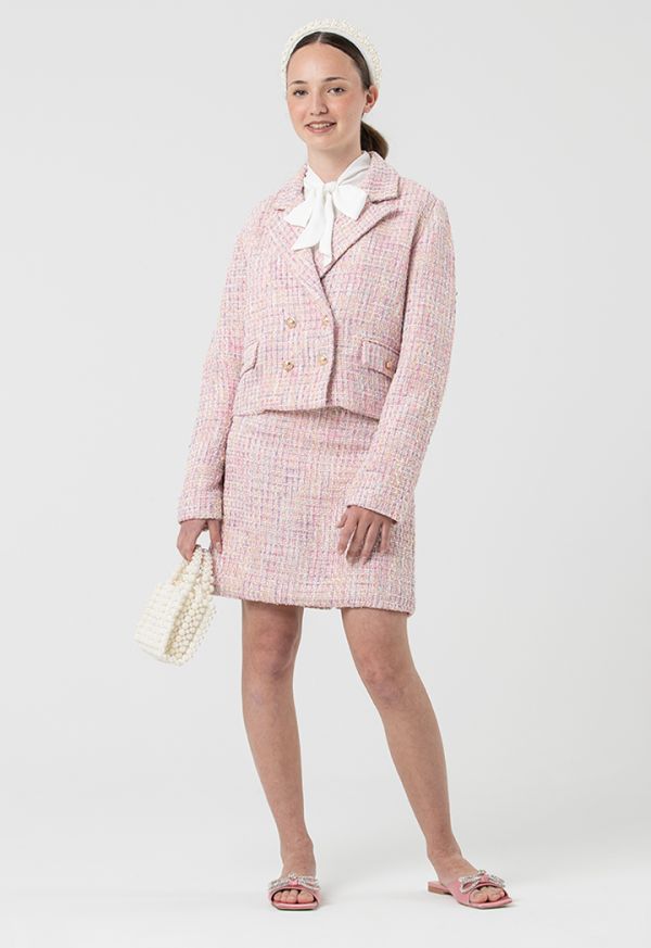 Barroque Tweed Sleeved Blazer And Skirt Set -Sale