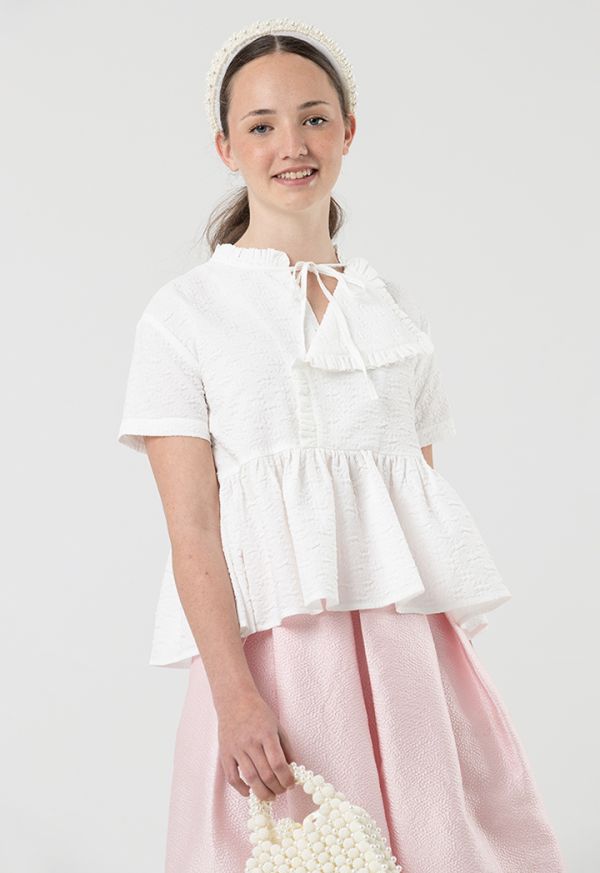 Solid Ruched Detailing Tiered Blouse -Sale