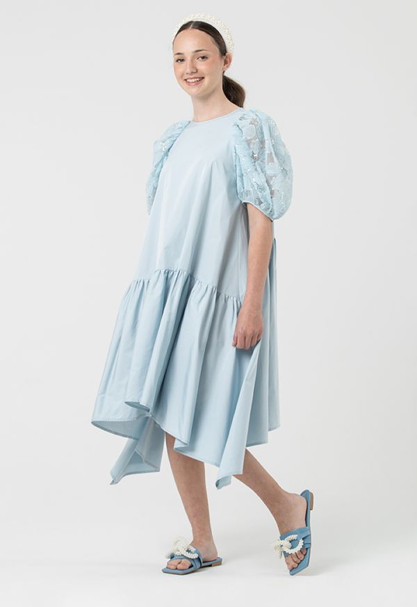 Tiered Dress With Organza Sequins Short Sleeves -Sale
