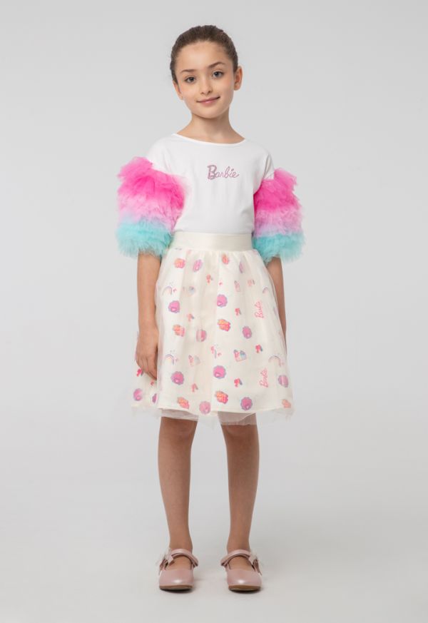 Barbie Tulle Mesh Printed Flare Skirt -Sale