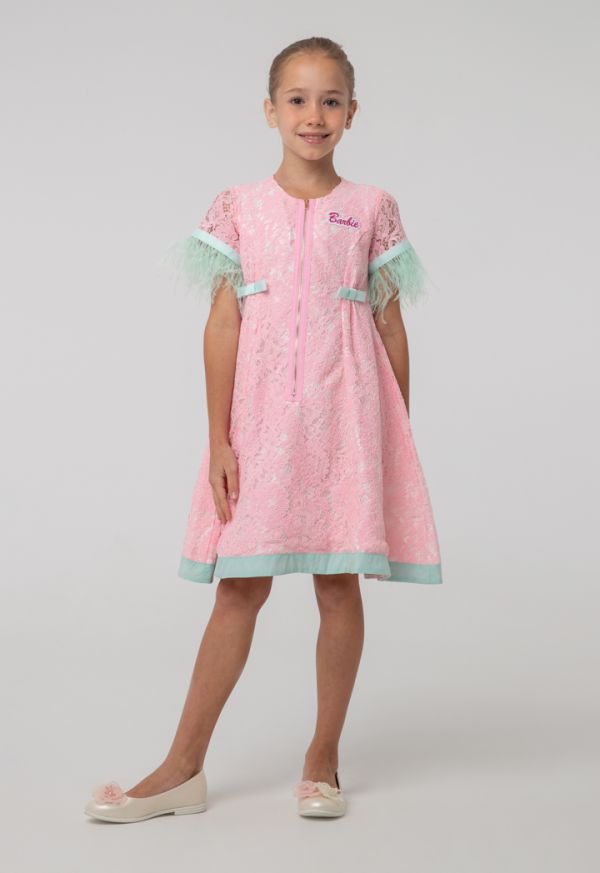 Barbie Zip Up Floral Lace Fabric Flare Dress -Sale