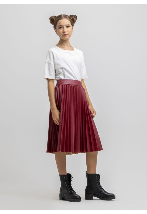 All Over Pleated Solid PU Leather Midi Skirt -Sale