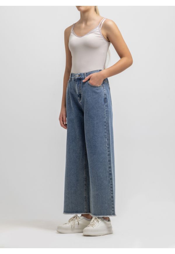 Wide leg frayed hem deals jeans