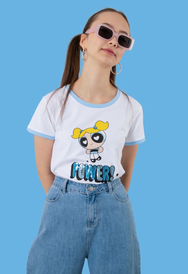 Powerpuff Girls Bubbles Sequins Digital Print T-Shirt