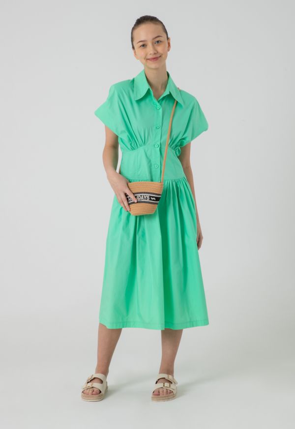 Solid Ruched Tiered Poplin Dress