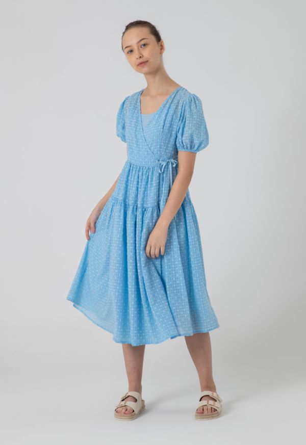 Tiered Overlap Dotted Textured Chiffon Dress -Sale