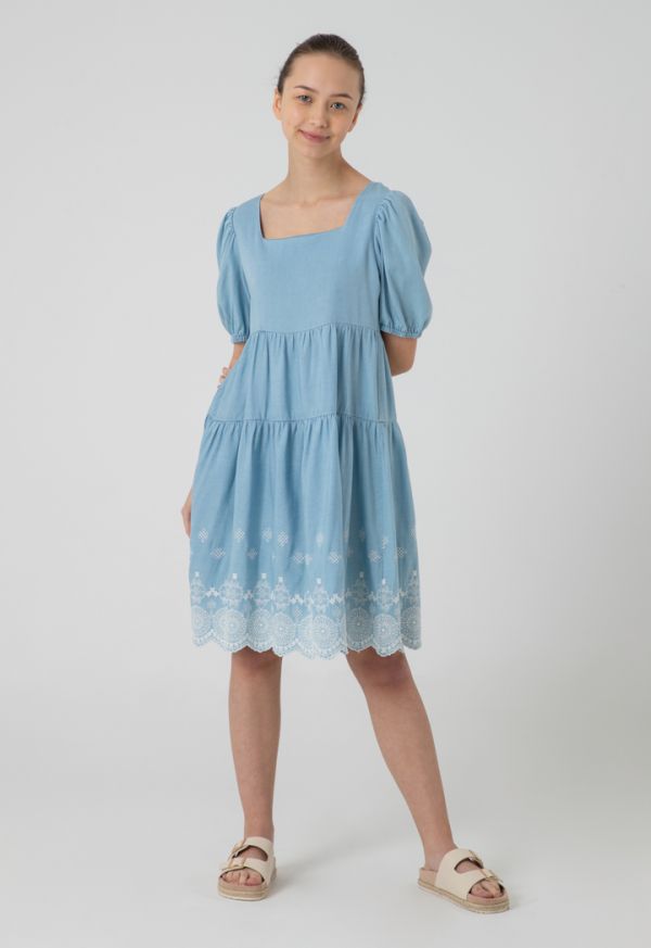 Tiered Scallop Embroidered Midi Dress