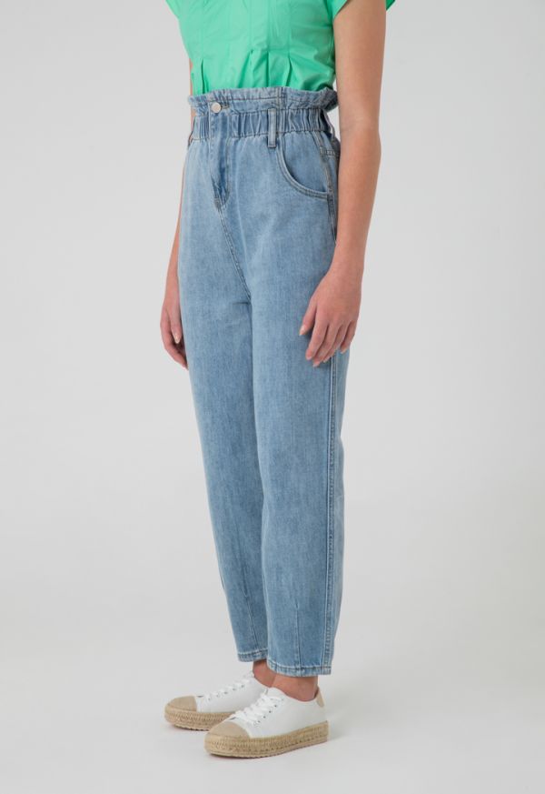 Loose Elastic Ruffles High Waist Jeans