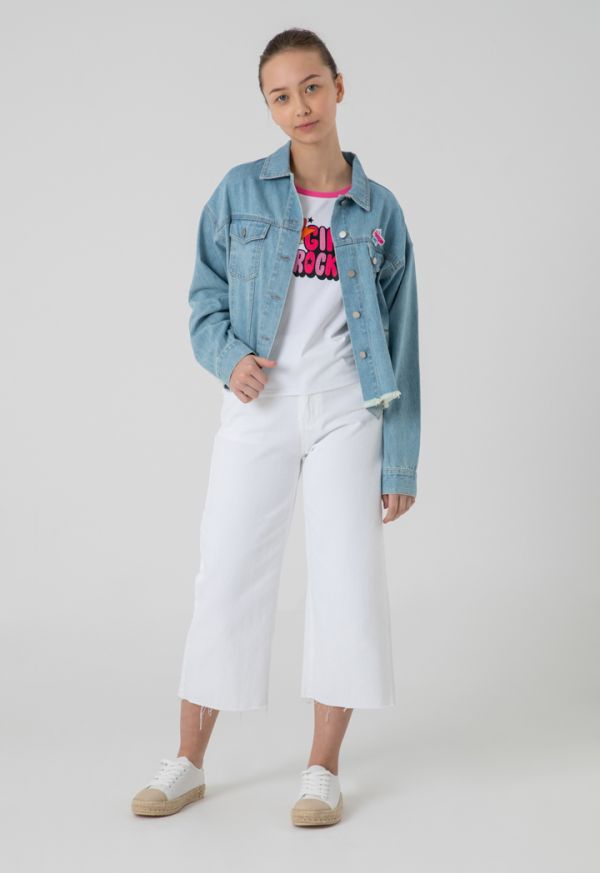 Powerpuff Girls Frayed Digital Print Denim Jacket Sale