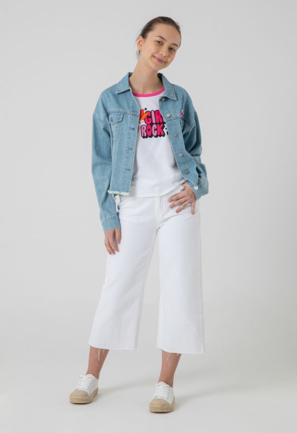 Powerpuff Girls Frayed Digital Print Denim Jacket Sale