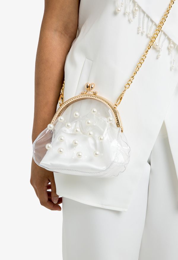 Pearl Embellished See Through Crossbody Bag