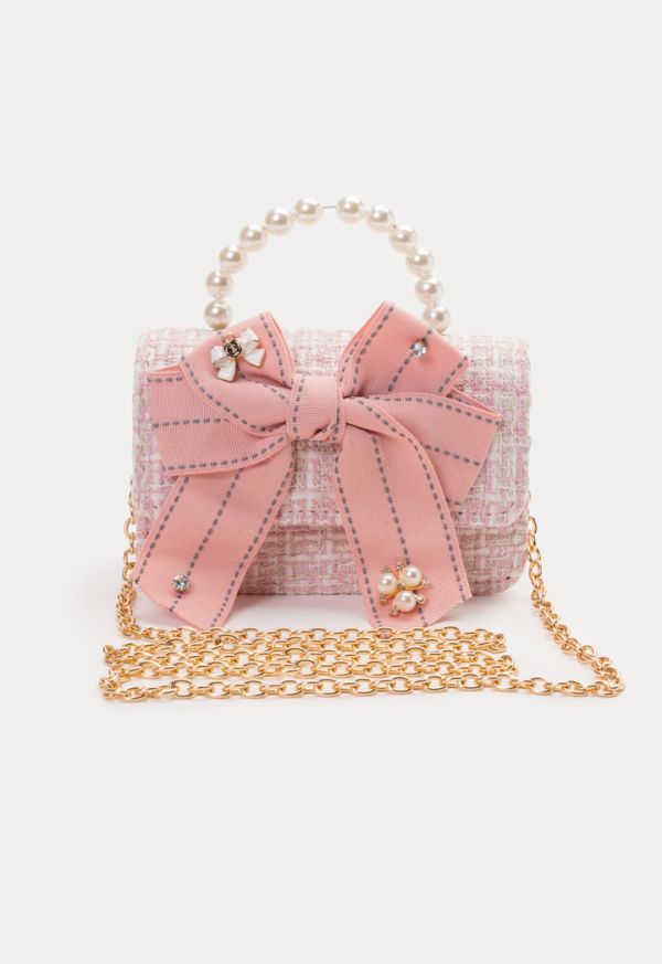 Textured Bow Embellish Beaded Handbag With Sling -Sale