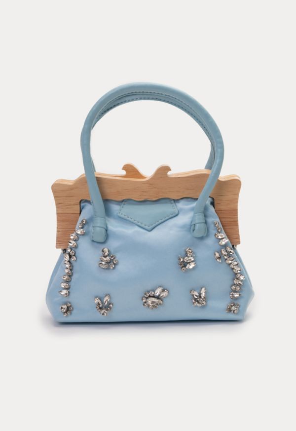 PU Leather Wooden Details Crystal Embellished Bag -Sale