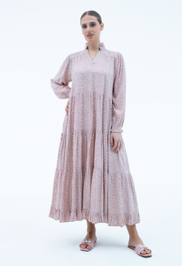 Frilled Hem Printed Tiered Dress -Sale