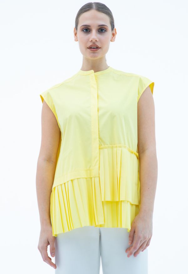 Asymmetrical pleated Hem Sleeveless Shirt -Sale