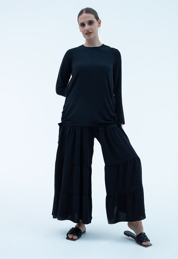 Tiered Solid Flare Trousers -Sale