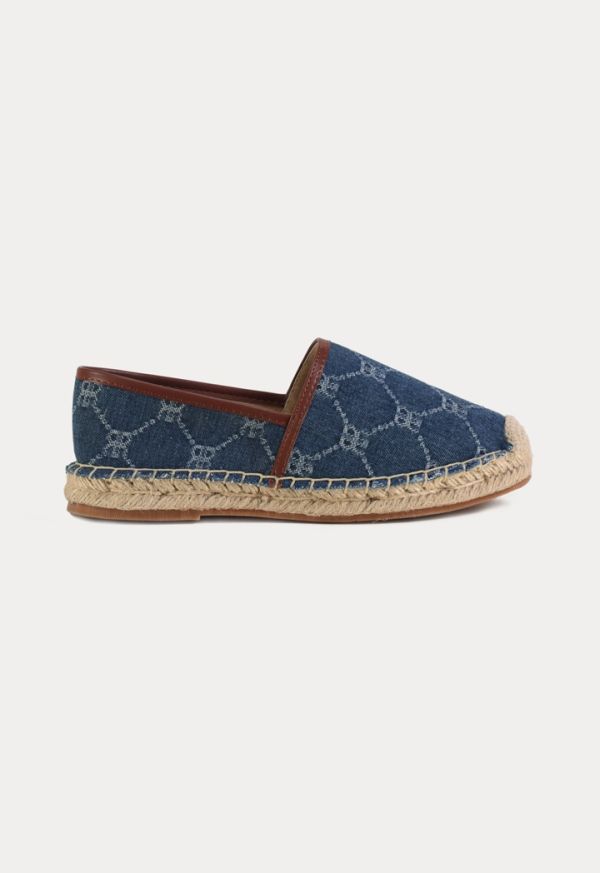 Printed Denim Leather Trimmed Loafers -Sale