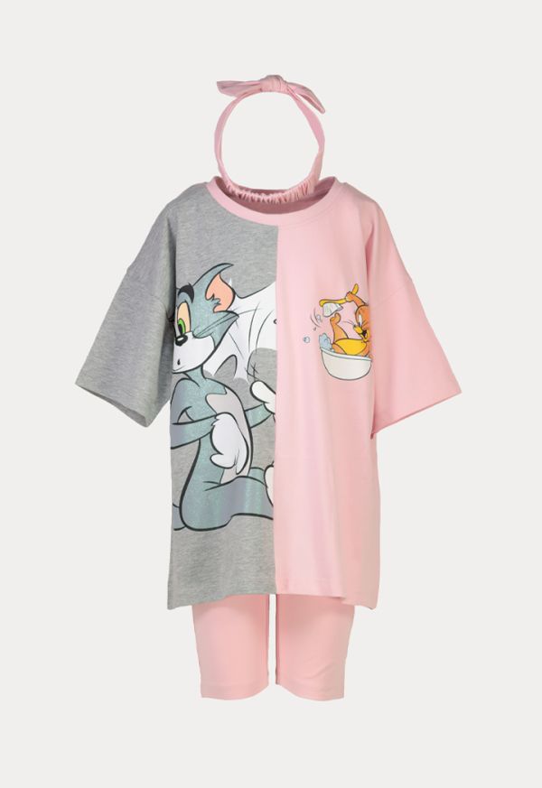 Tom & Jerry Printed Colorblock Tunic Tops And Shorts Set -Sale