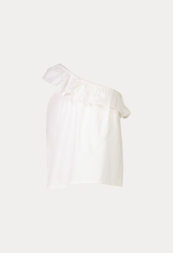 Solid Ruffle One Shoulder Sleeveless Blouse -Sale