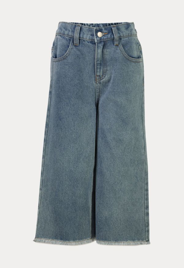 Cropped Frayed Hem Wide Leg Jeans -Sale