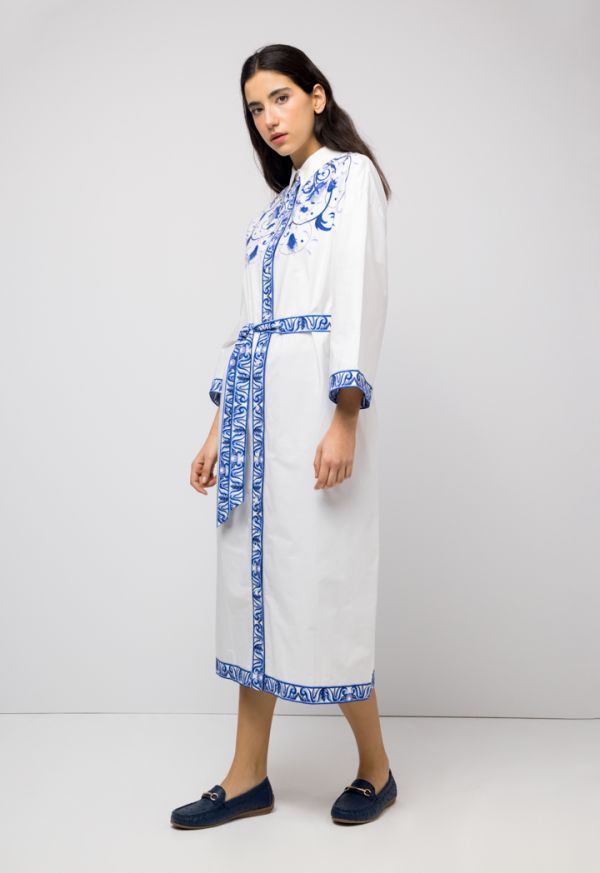 Printed Buttoned Belted Maxi Dress