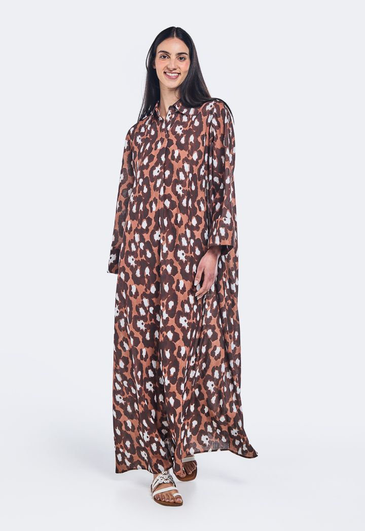 144 cm V Neck Leopard Print Oversized Dress