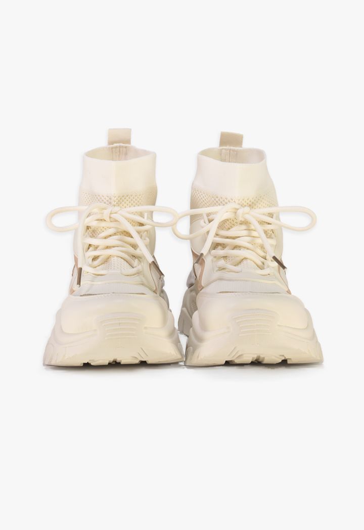 Flyknit Contrast Details Lace Up High Top Sneakers Sale