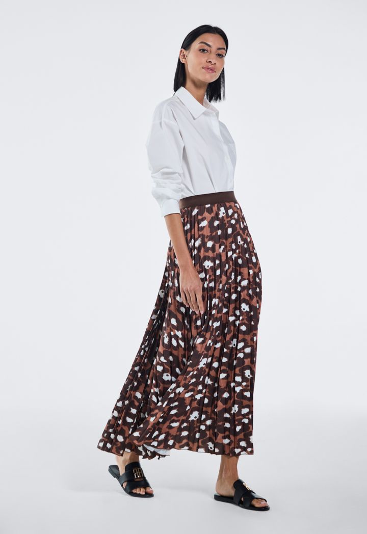 Leopard Print Pleated Skirt