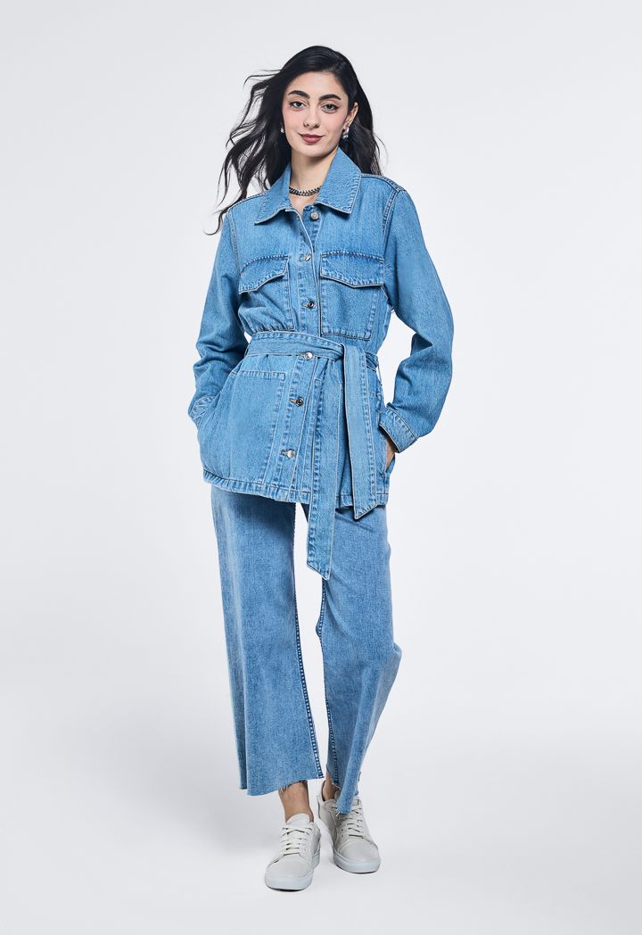 Multi pocket Belted Denim Jacket