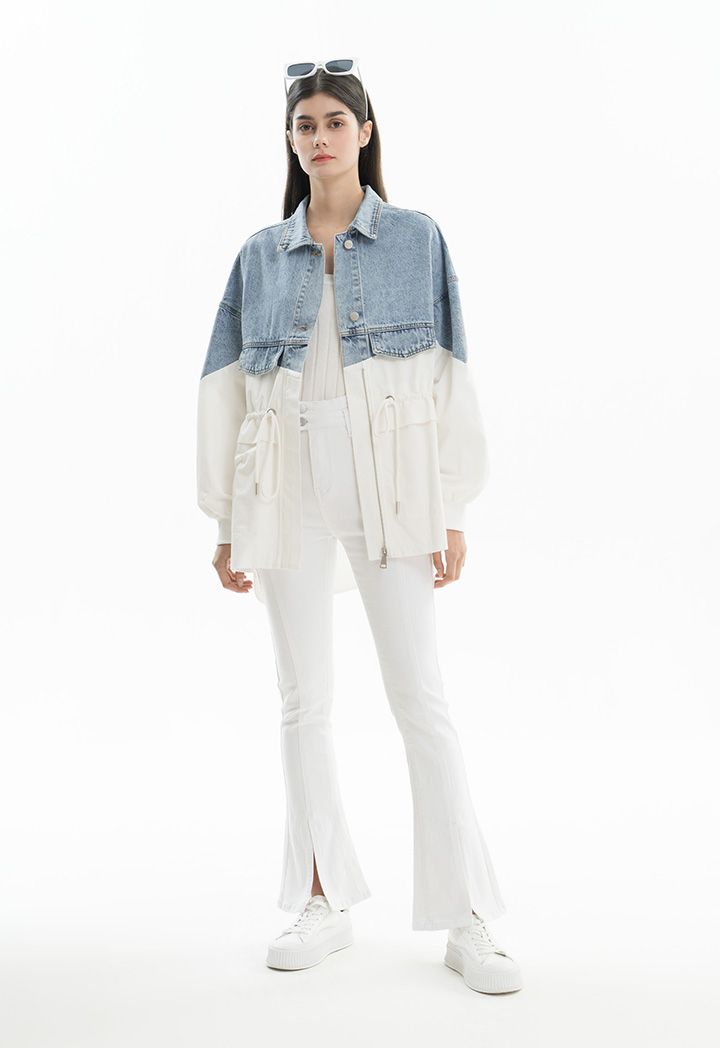 Half Denim Textured Jacket Sale