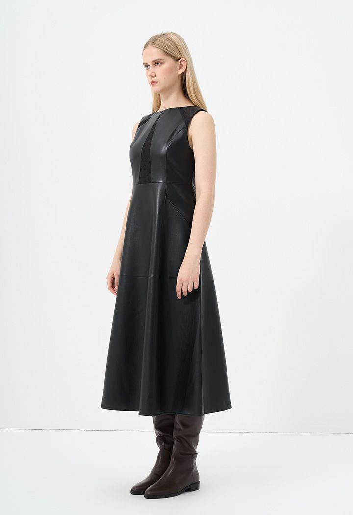Sleeveless Faux Leather Solid Dress