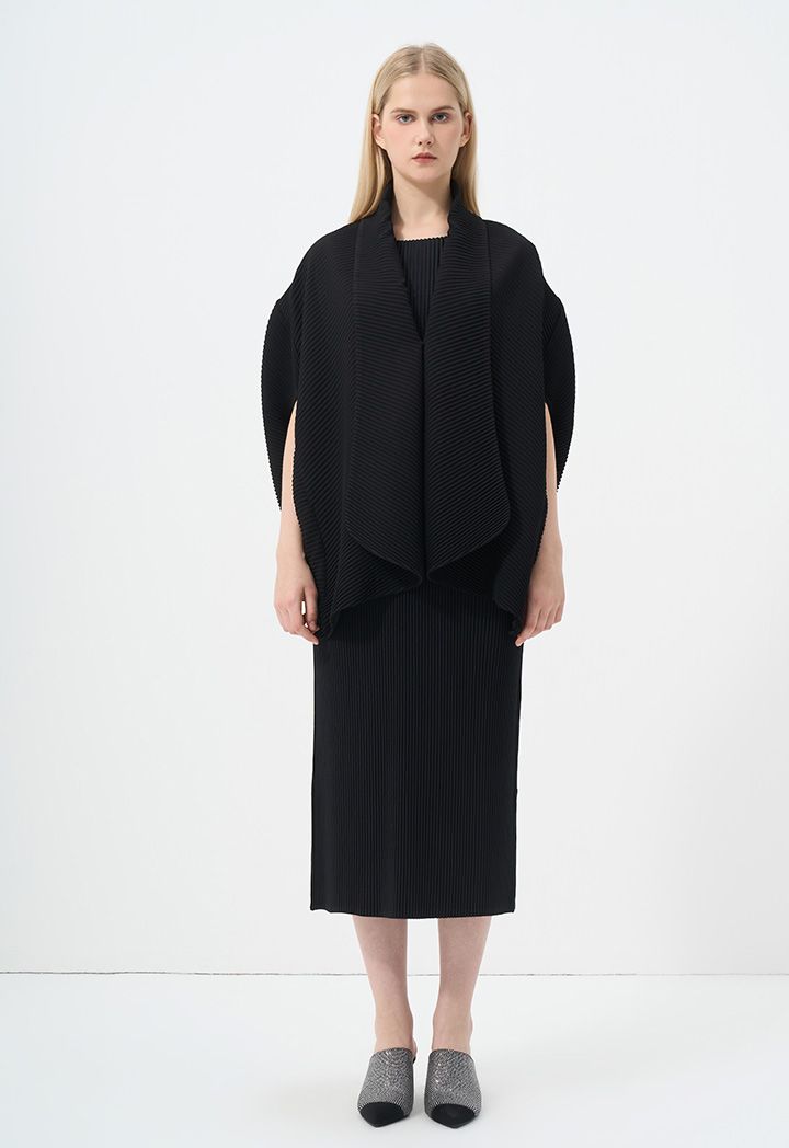 Short Sleeves Kimono Pleated Basic Jacket