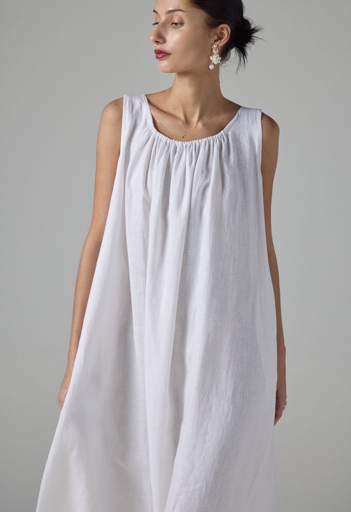 White sleeveless linen dress sale