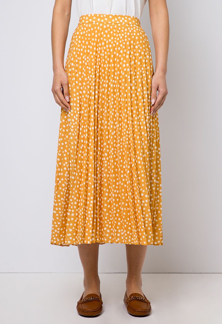 Polka Dot Pleated Flared Skirt