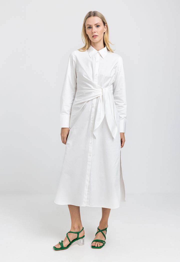 Waist Tie Side Slit Shirt Dress