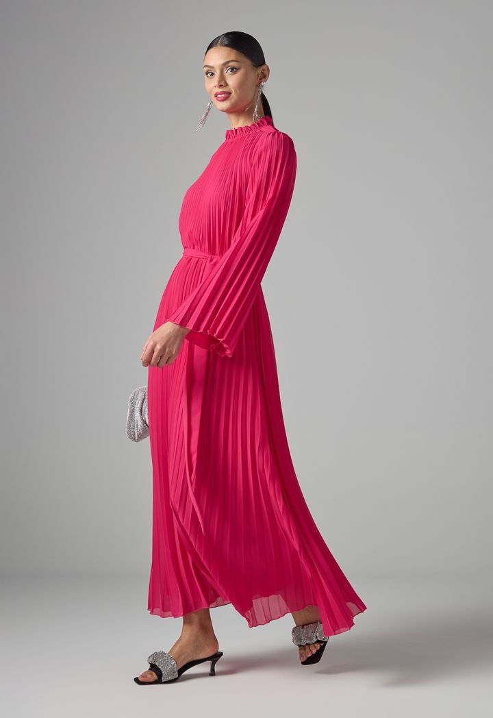 Long sleeve pleated maxi dress discount