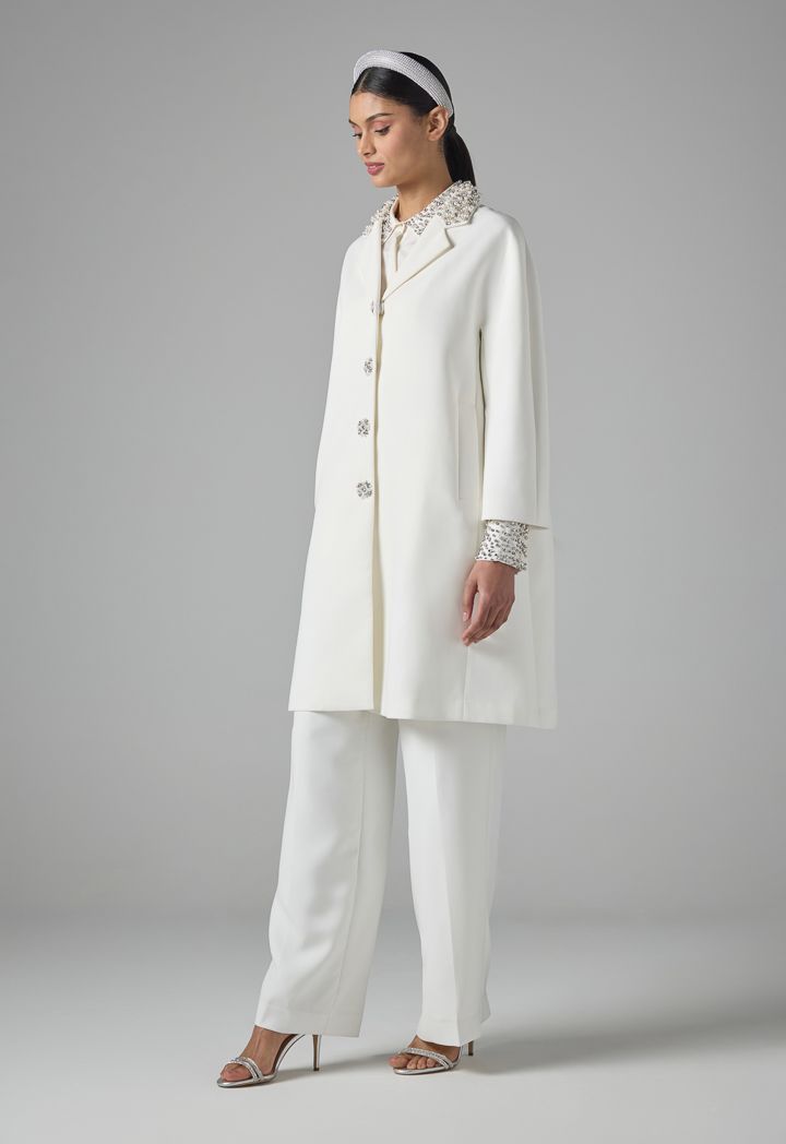 Solid Embellished Faux Pearl Jacket