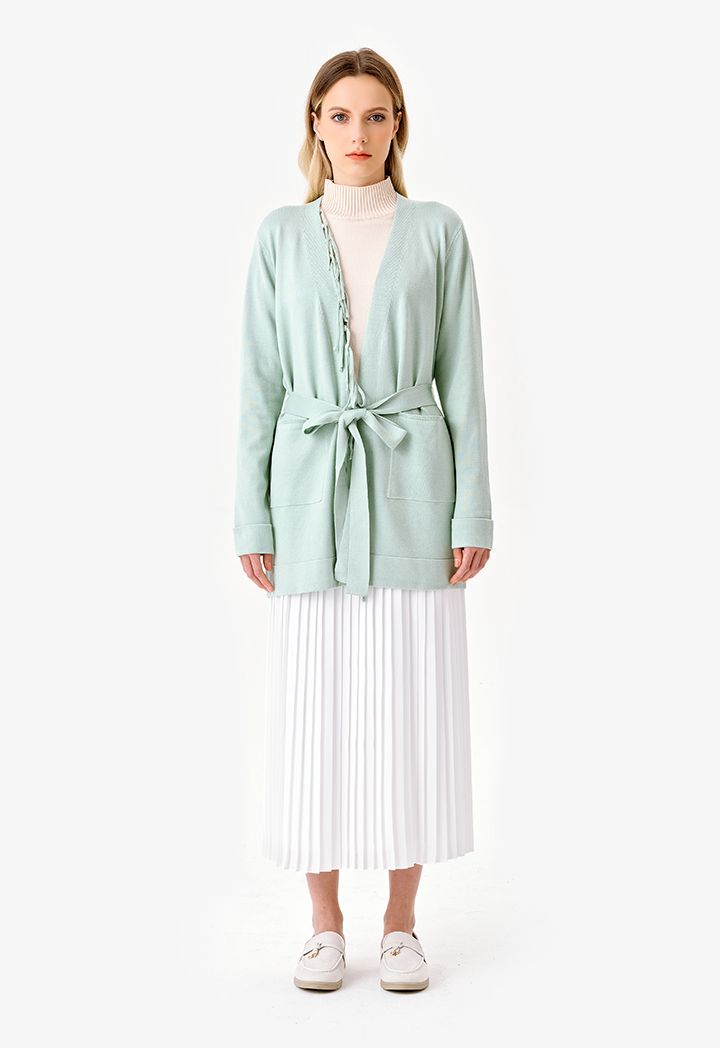 Front Hem Tassels Solid Cardigan