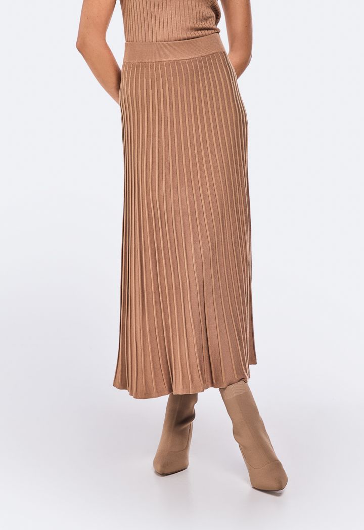 Flared Ribbed Knitted Maxi Skirt