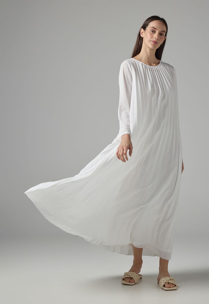 Long Sleeve Pleated Maxi Dress Riva Fashion