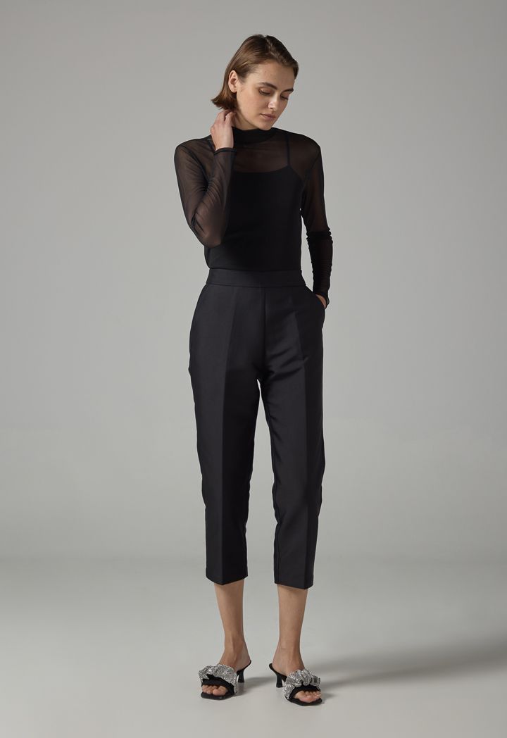 High Neck Long Sleeve Basic Mesh Top