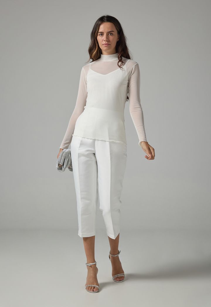 White high neck mesh top hot sale