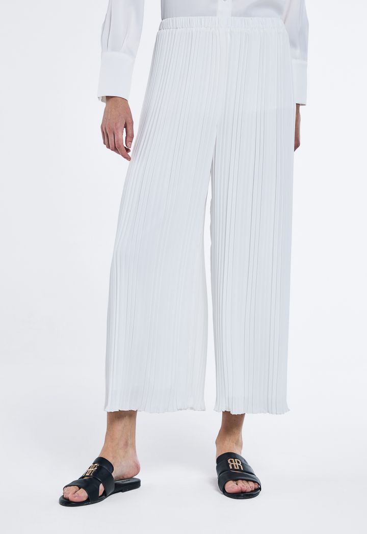 Solid Pleated Wide leg Trouser