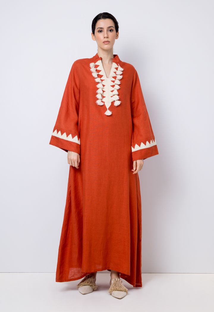 Printed Embroidered Long Sleeve Maxi Dress
