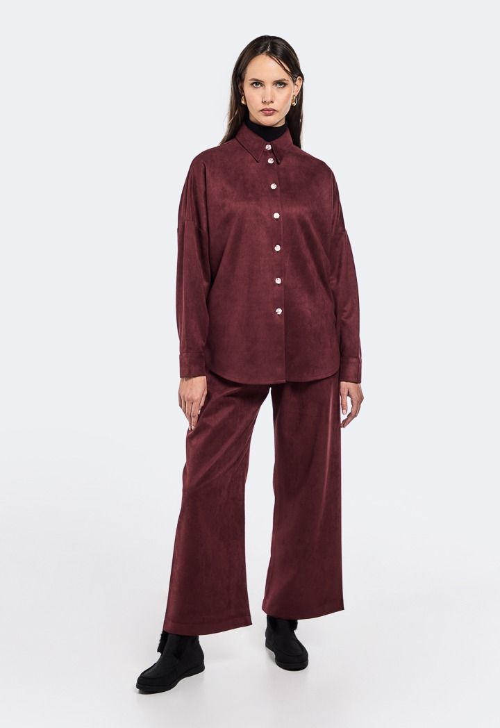 Suede dress shirt top
