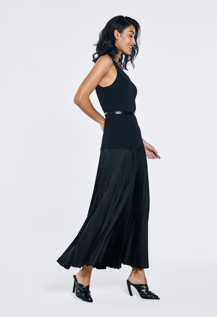 Drop Waist Knitted Pleated Dress