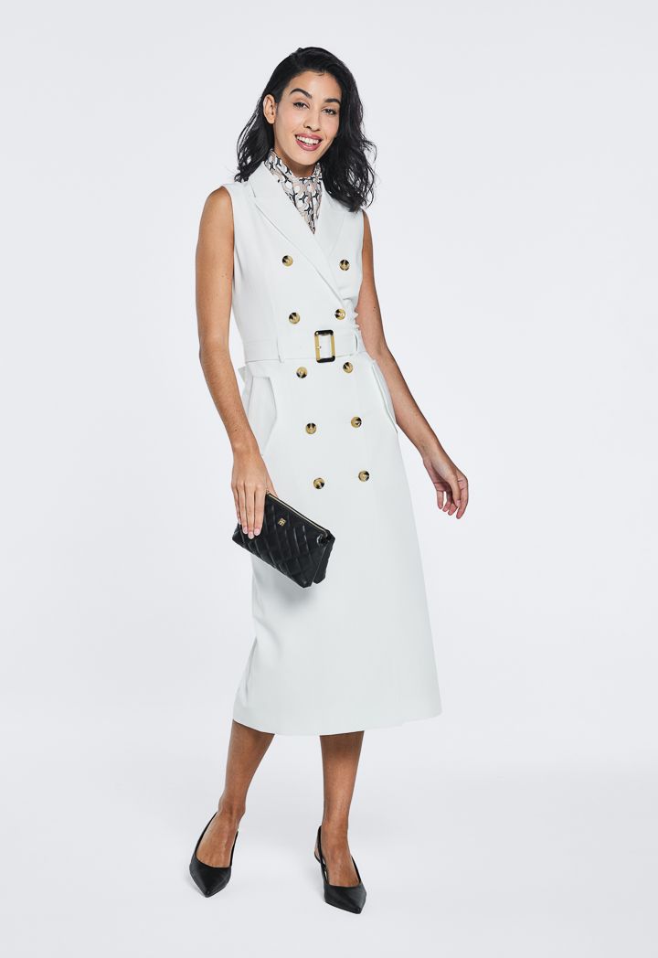 Sleeveless belted blazer dress top
