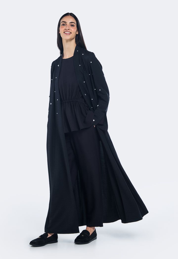 Crinkled Crystal Embellished Abaya
