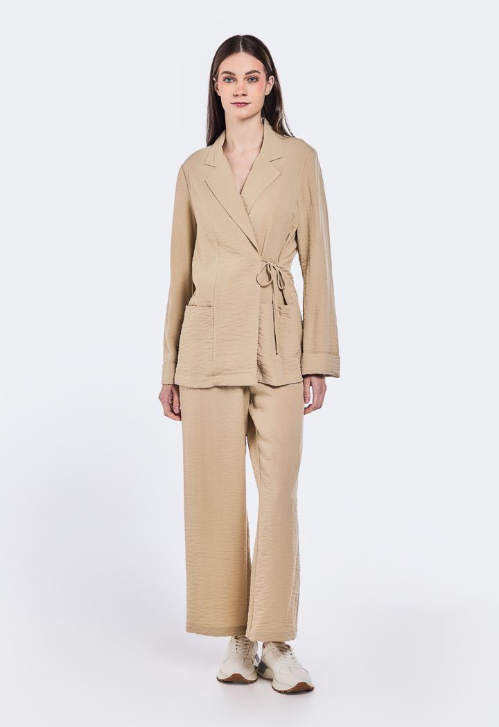 Crinkled Wrap Notched Collar Jacket
